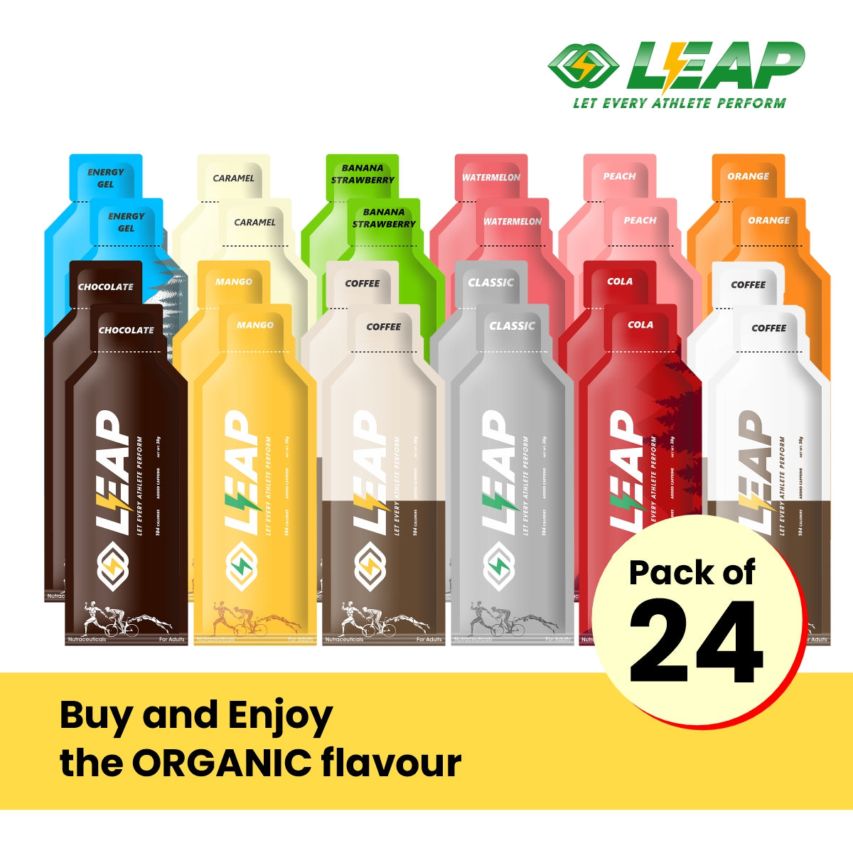 Leap Energy Gels Pack of 24, Variety Pack (12-Flavor)