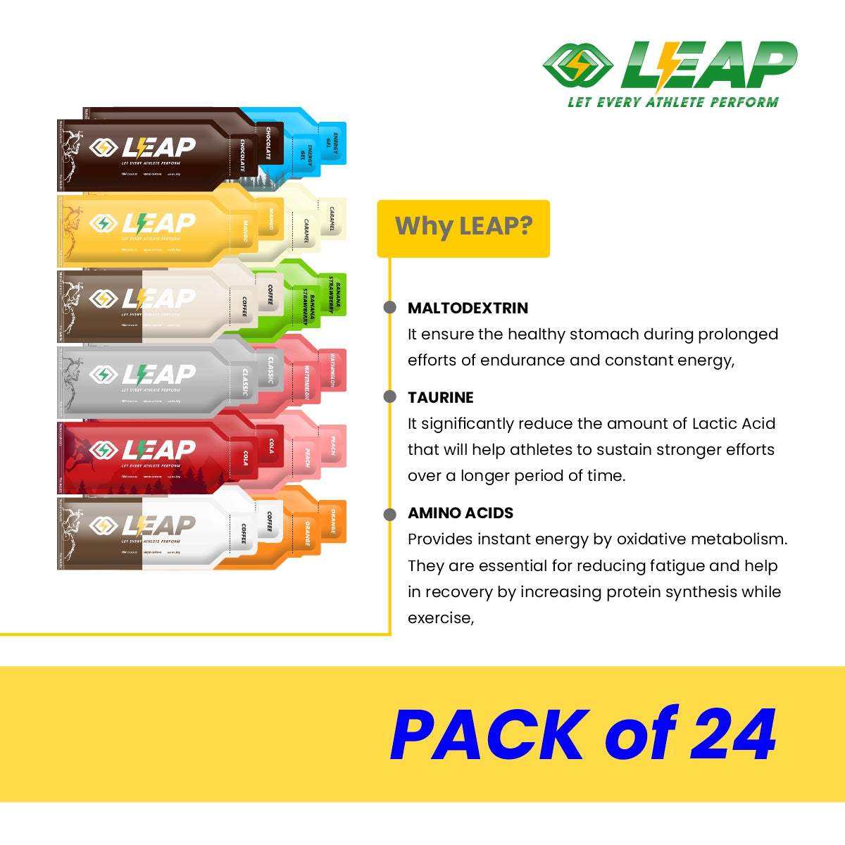 Leap Energy Gels Pack of 24, Variety Pack (12-Flavor)