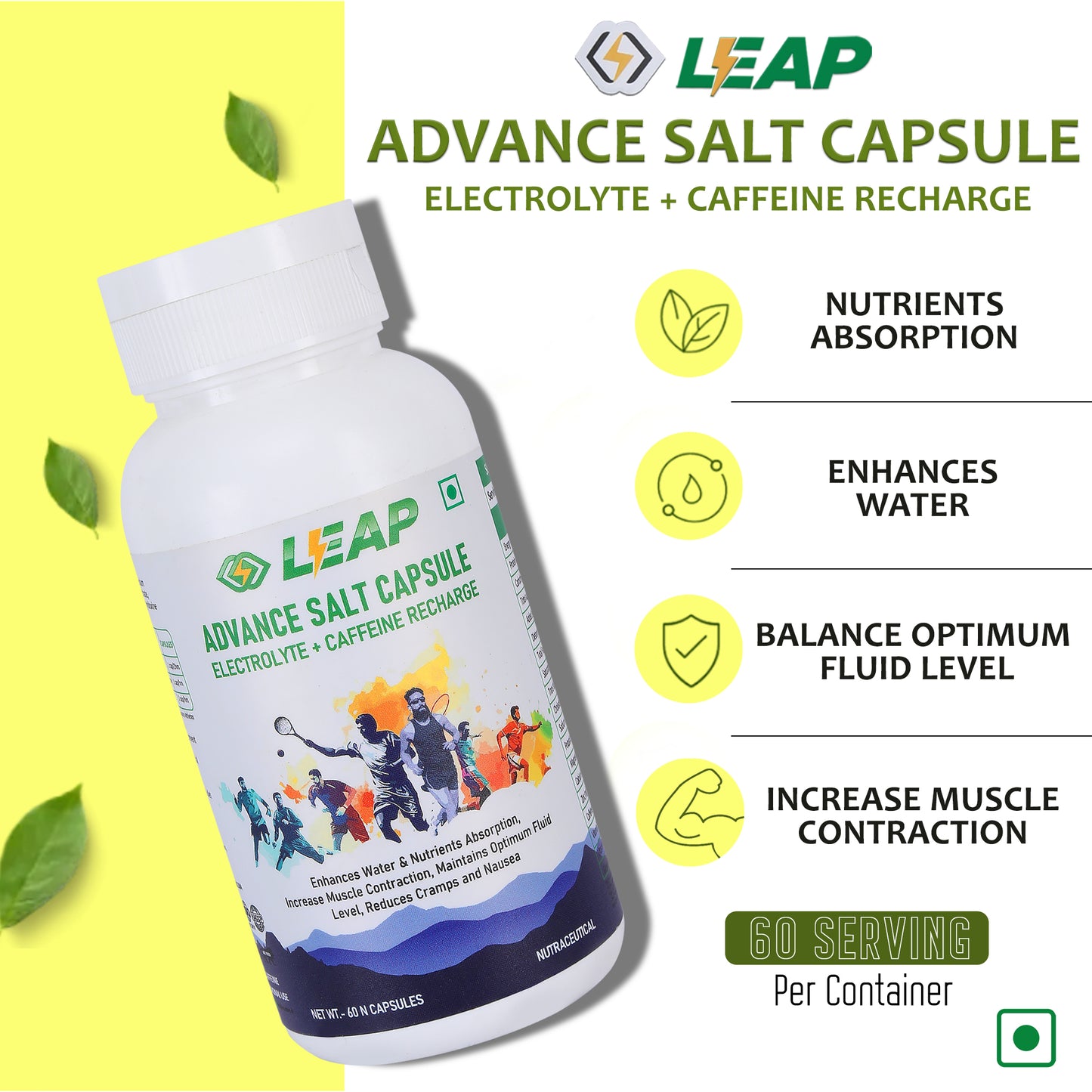 LEAP Advance Salt Capsules With Caffienated Recharge -60 Vegan Capsules