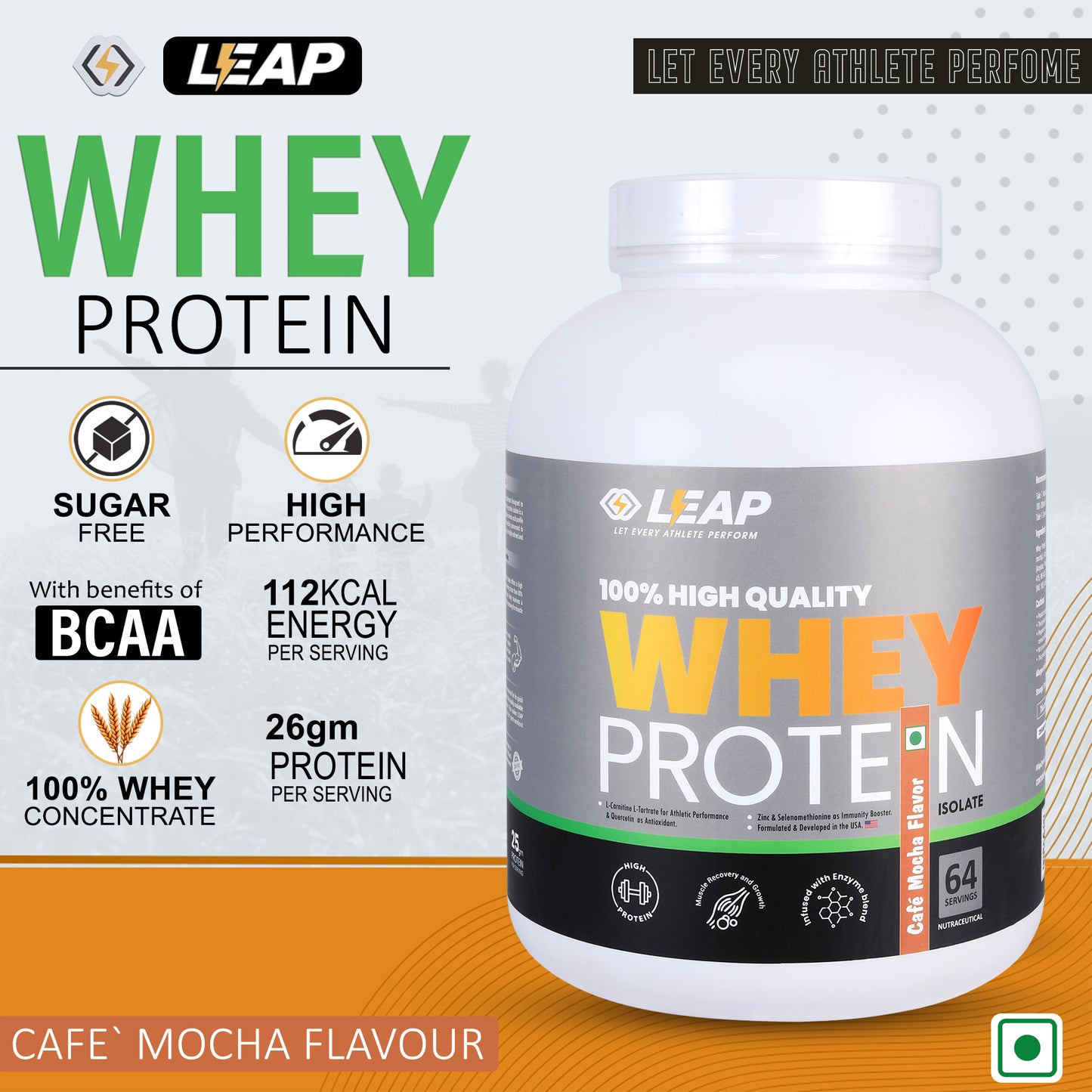Leap Whey Protein Isolate-Cafe Mocha flavor-2KG
