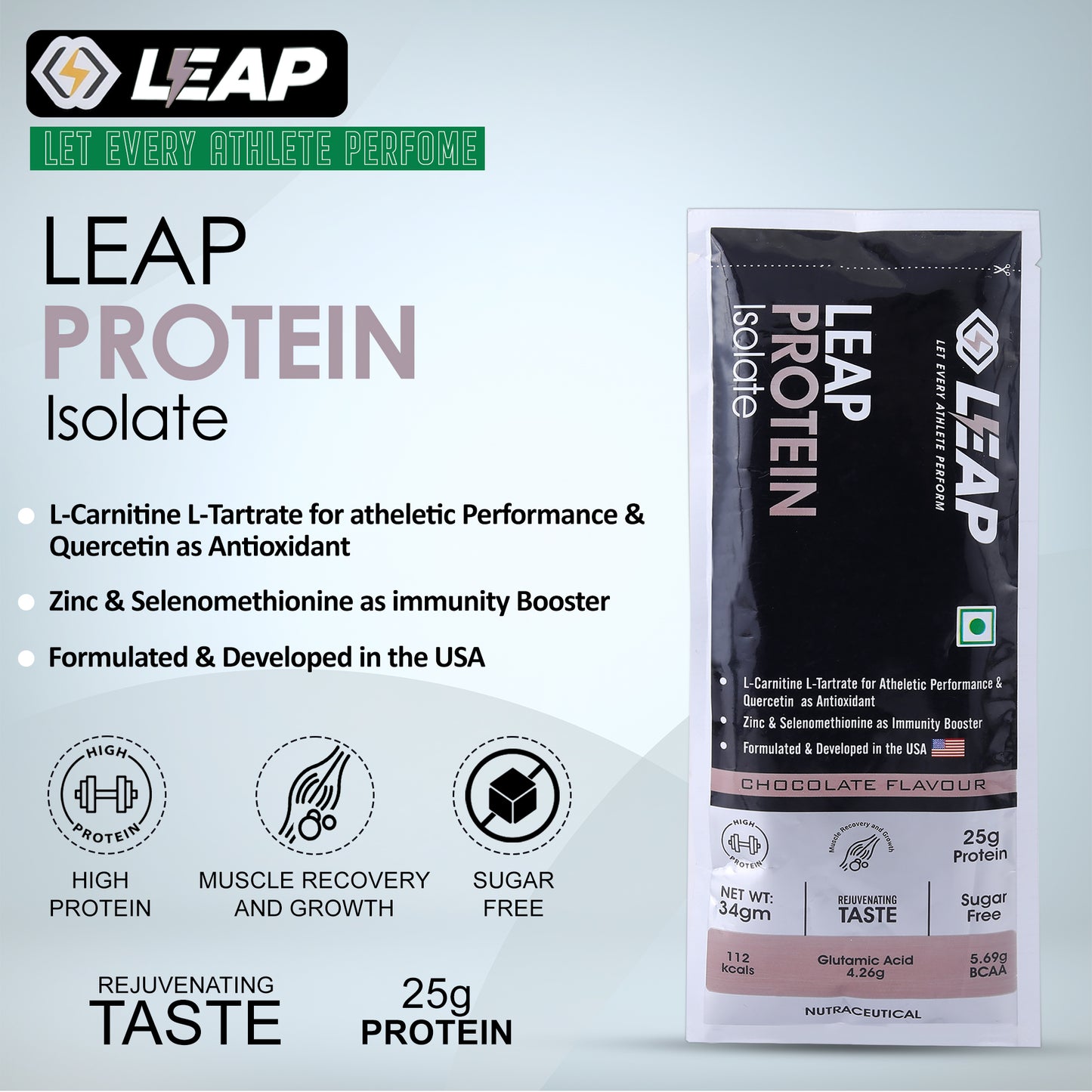 Leap Whey Protein Isolate(Chocolate Flavor)-34gm Sachets