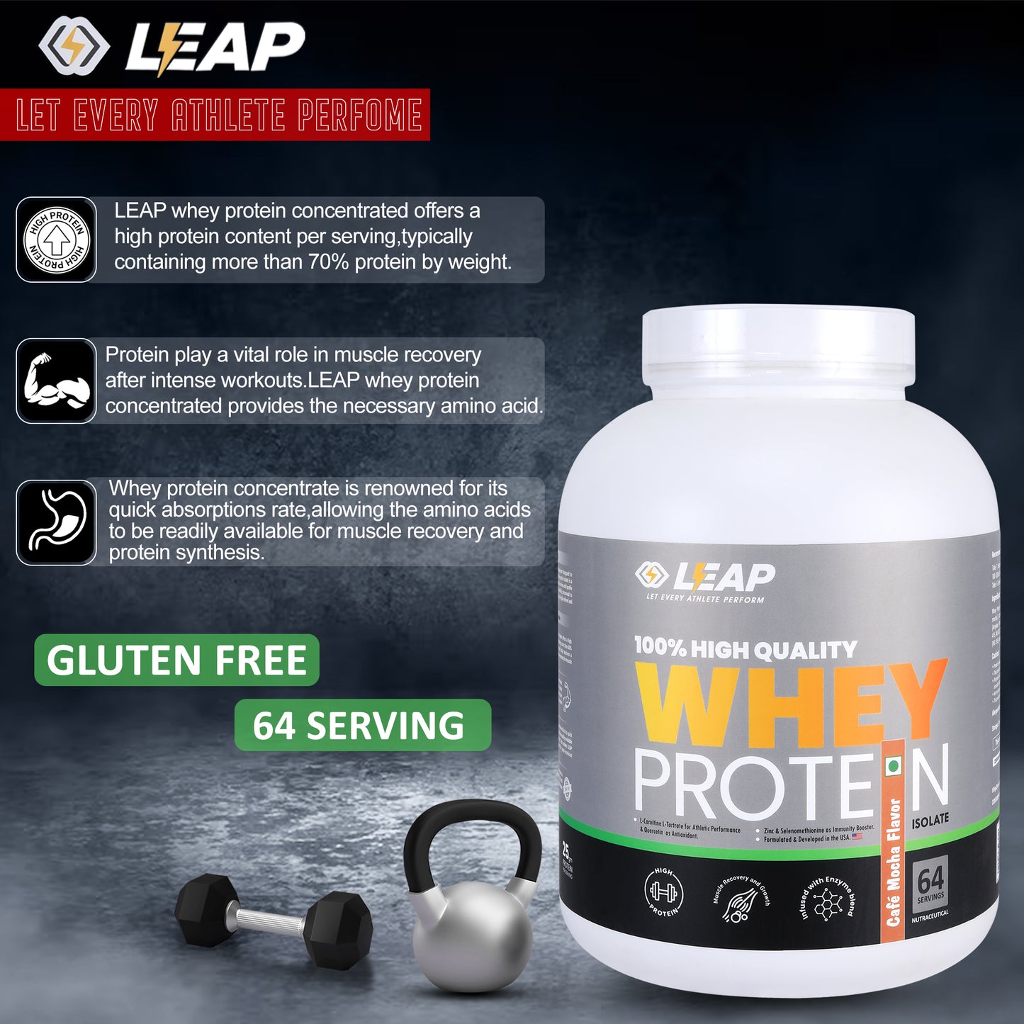 Leap Whey Protein Isolate-Cafe Mocha flavor-2KG