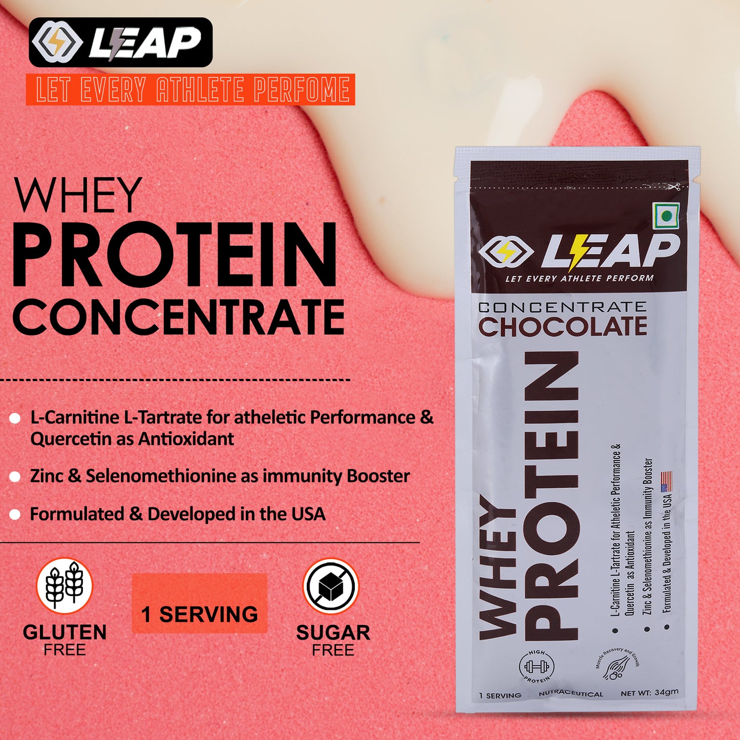 Leap Whey Protein Concentrate (Kulfi Flavor)-34gm Sachets
