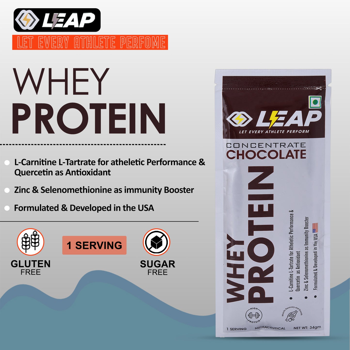 Leap Whey Protein Concentrate (Chocolate Flavor)-34gm Sachets