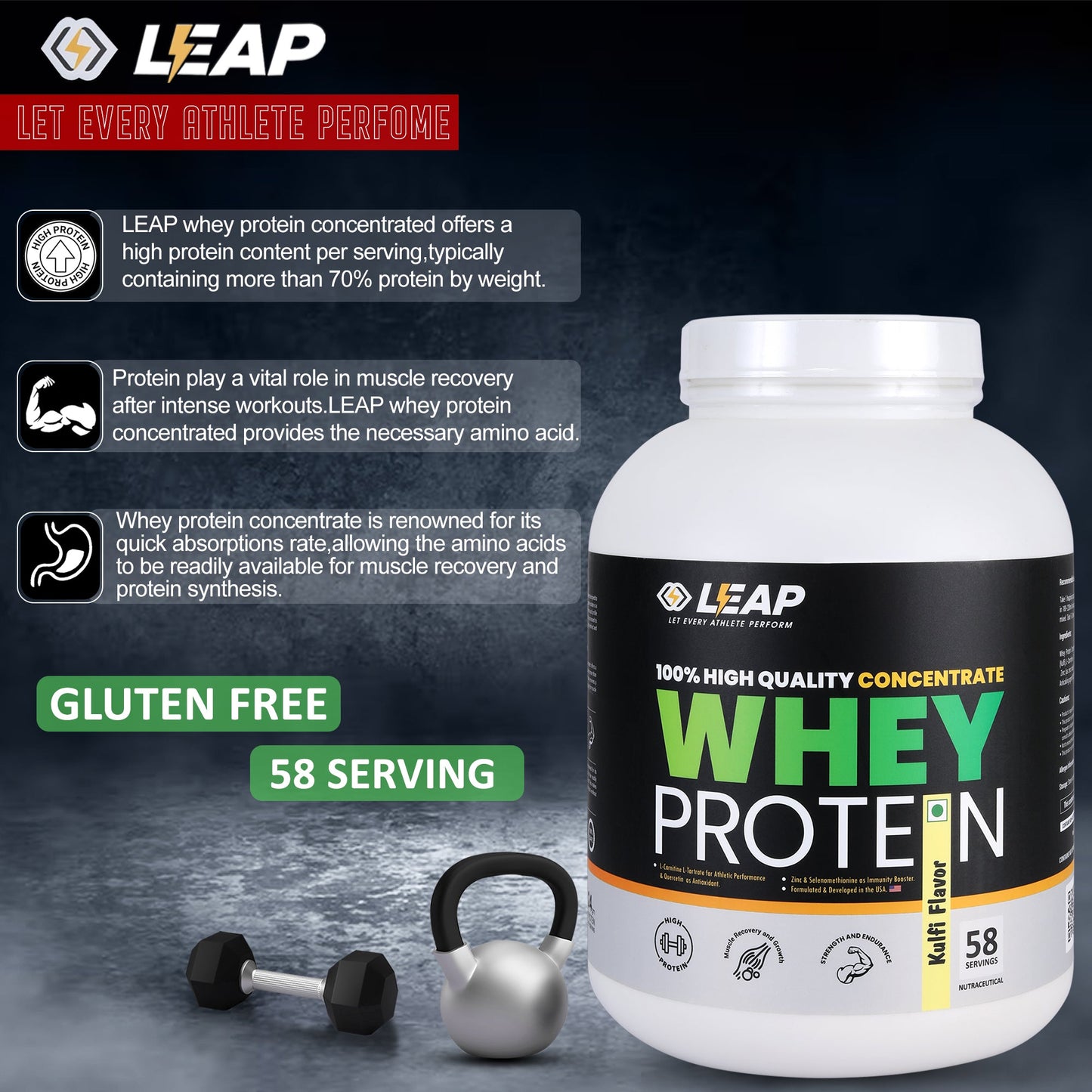 Leap Whey Protein Concentrate- Kulfi Flavor-2KG - 10% Flat Off On MRP Leapstoreindia