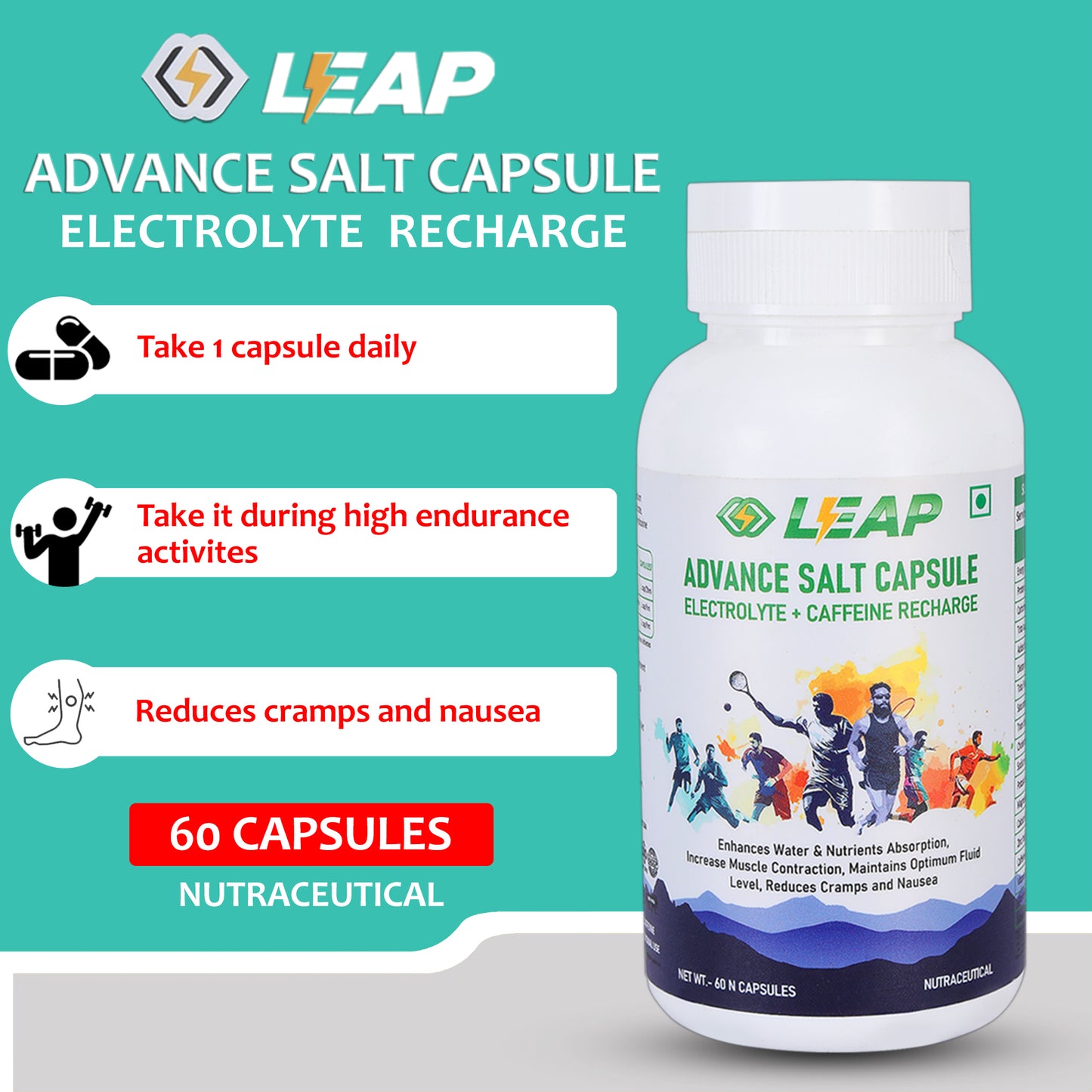 LEAP Advance Salt Capsules With Caffienated Recharge -60 Vegan Capsules