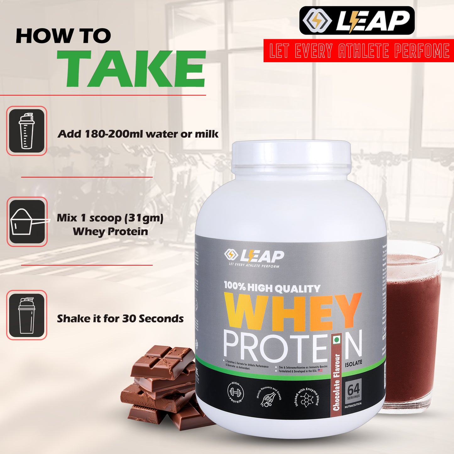 Leap Whey Protein Isolate (Chocolate Flavor)-2KG