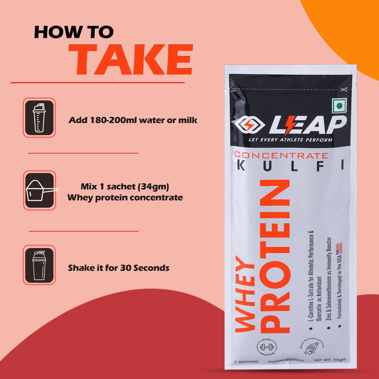 Leap Whey Protein Concentrate (Kulfi Flavor)-34gm Sachets
