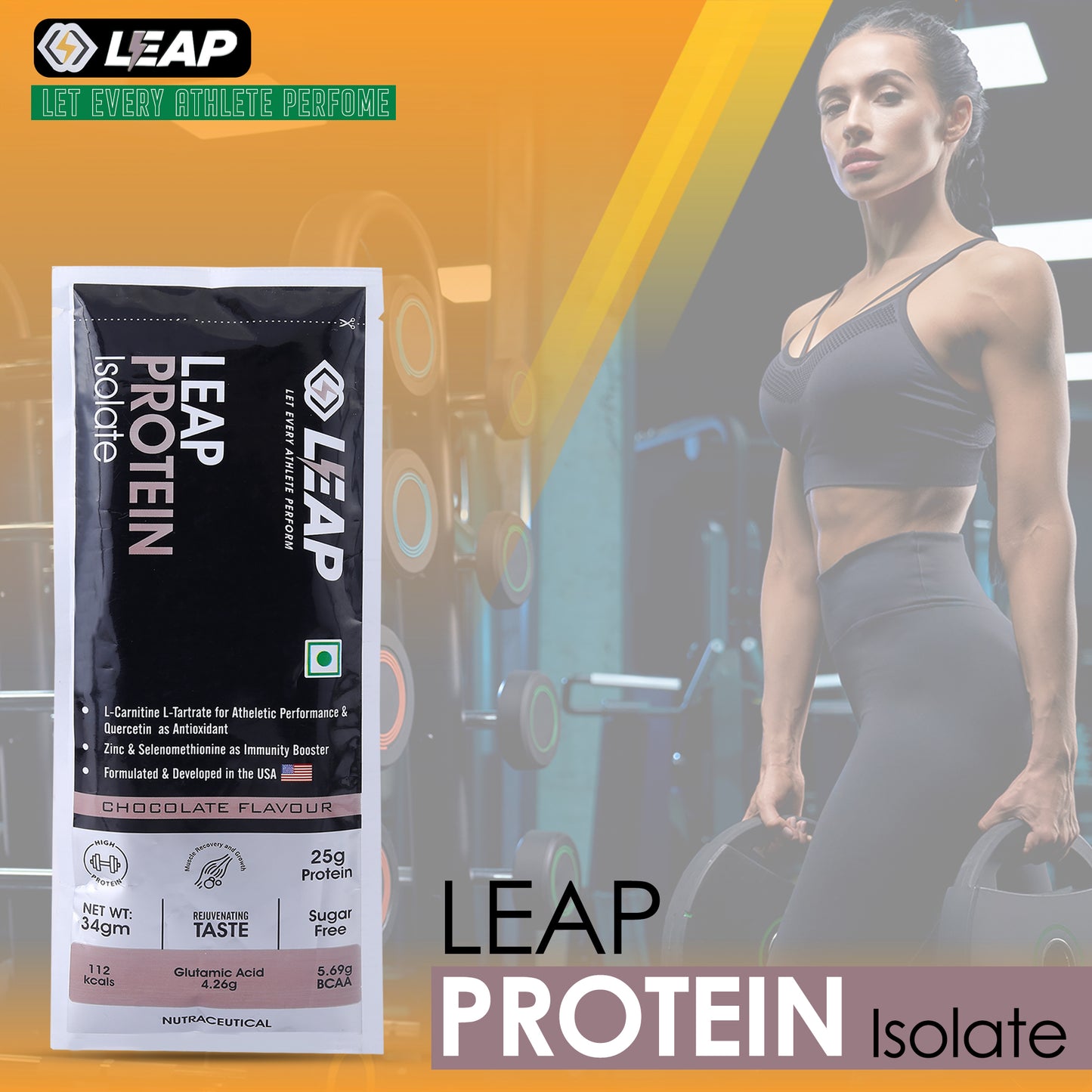Leap Whey Protein Isolate(Chocolate Flavor)-Pack-5-10-15-20-34gm/Sachets