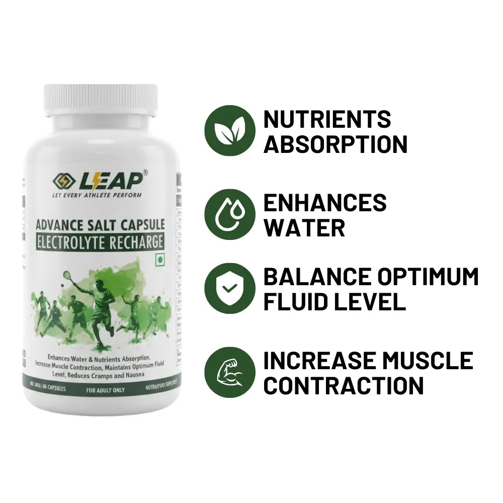 LEAP Advance Salt Capsule Electrolyte Recharge : 60 Vegan Non-Caffeinated Capsules Leapstoreindia