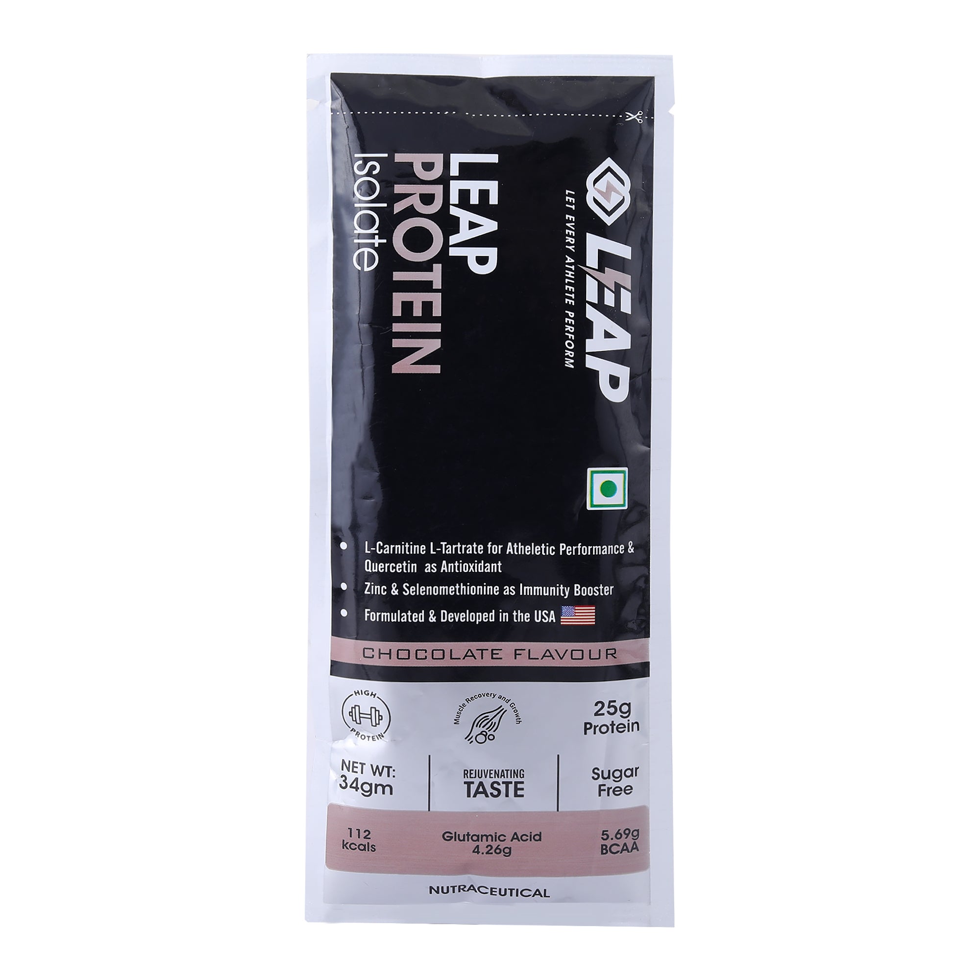 Leap Whey Protein Isolate(Chocolate Flavor)-Pack-5-10-15-20-34gm/Sachets