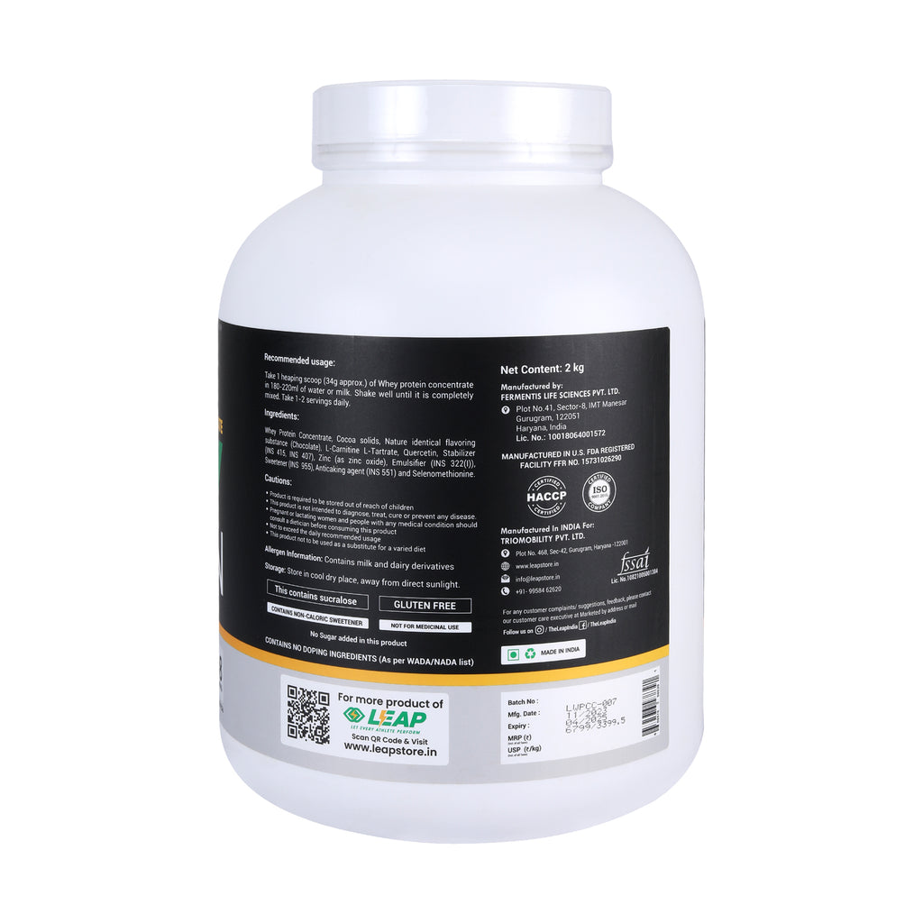 Leap Whey Protein Concentrate - Chocolate Flavor-2KG-10% Flat Off  On MRP