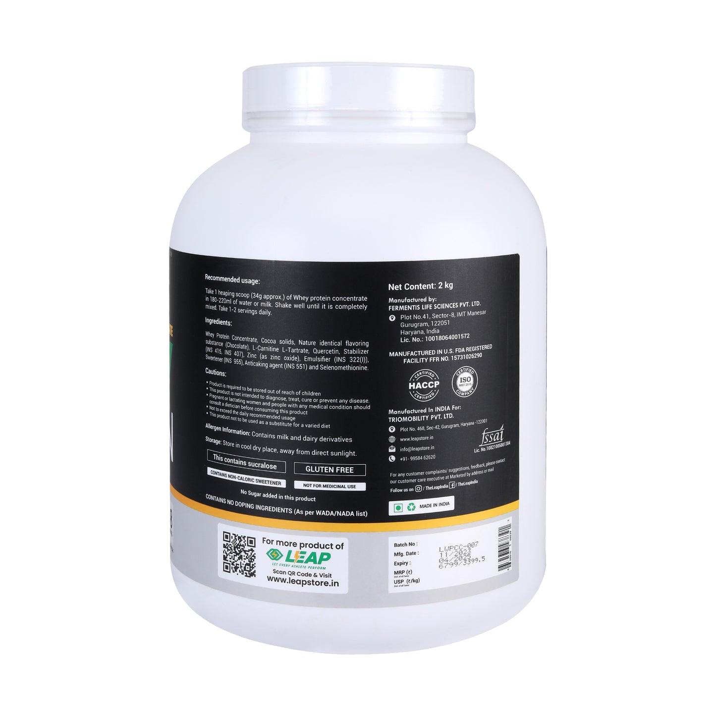 Leap Whey Protein Concentrate - Chocolate Flavor-2KG-20% Flat Off  On MRP