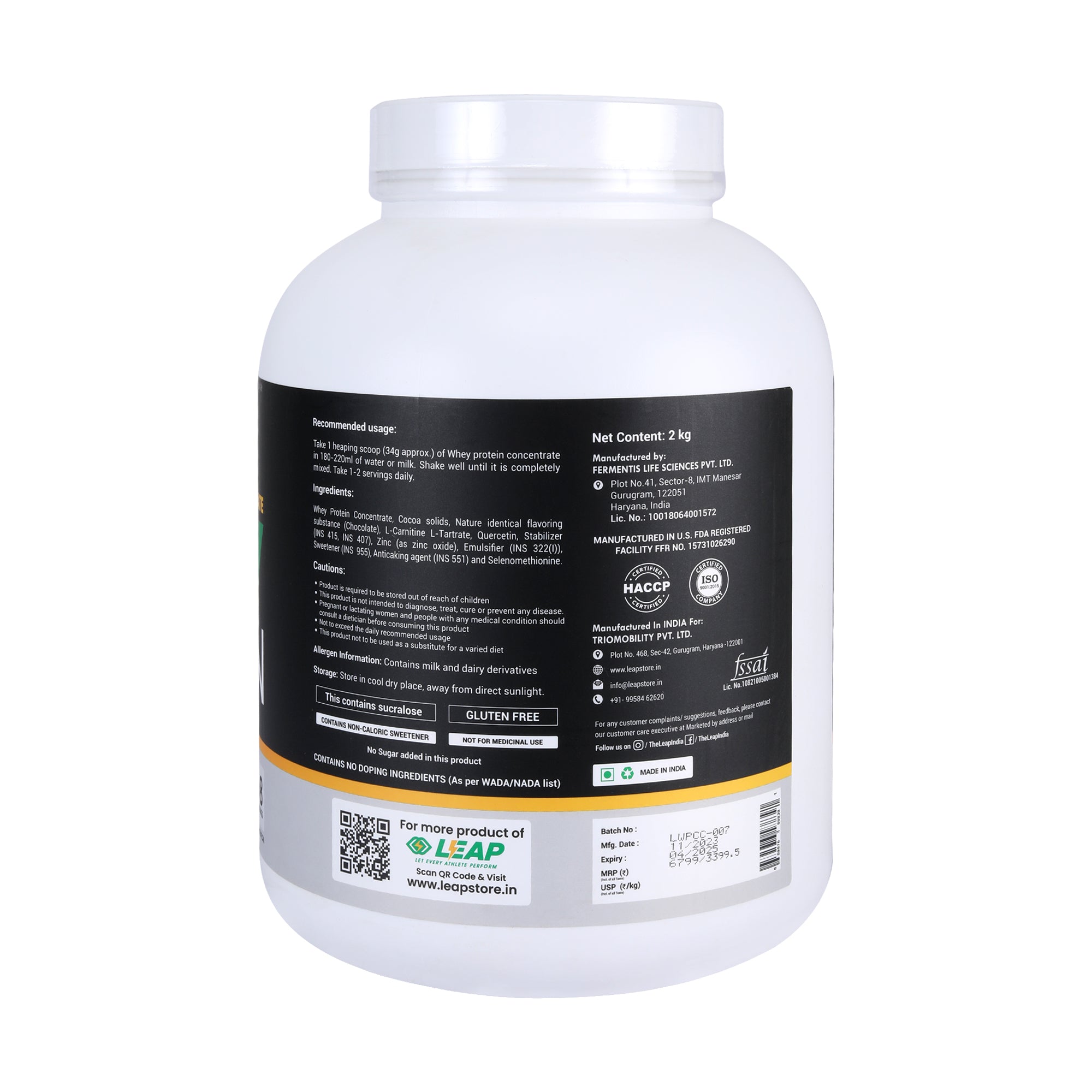 Leap Whey Protein Concentrate - Chocolate Flavor-2KG-10% Flat Off  On MRP