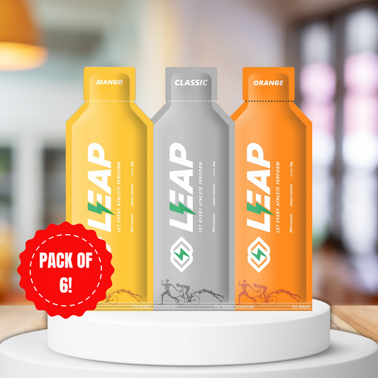 Pack of 6 Leap Energy Gels : Assorted Flavors of 2 Mango-2  Orange-2 Ginger