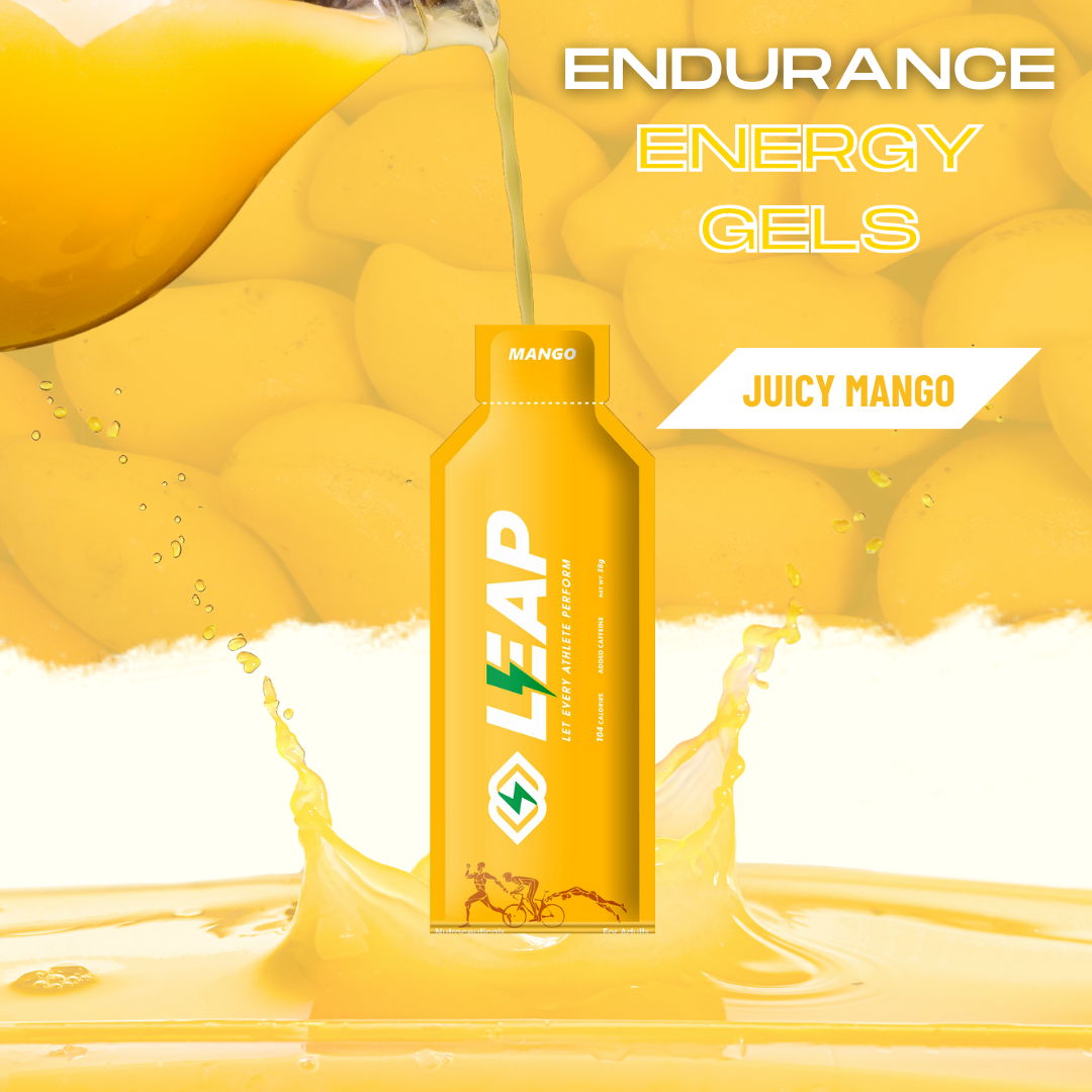 LEAP Energy Gels Pack of 6 : Assorted Flavors of 2 Mango-2  Orange-2 Ginger