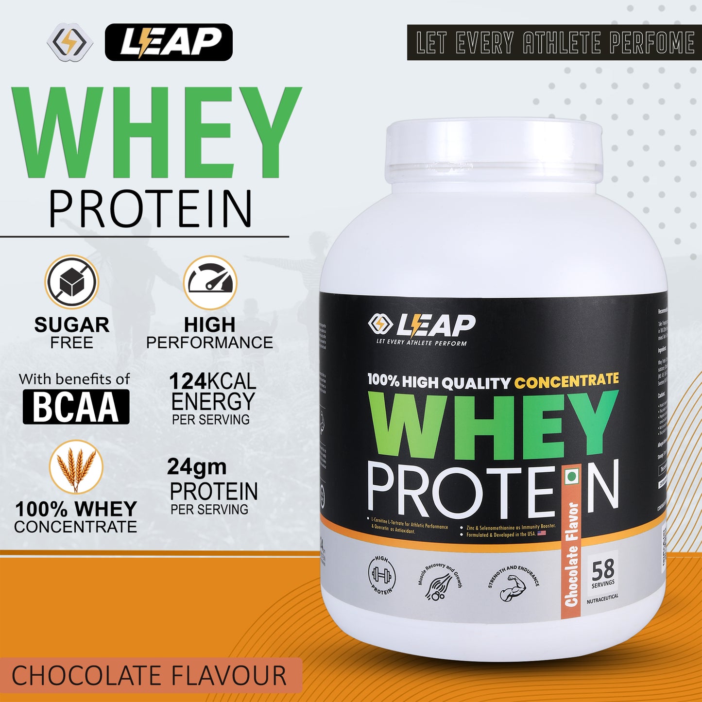 Leap Whey Protein Concentrate - Chocolate Flavor-2KG-20% Flat Off  On MRP