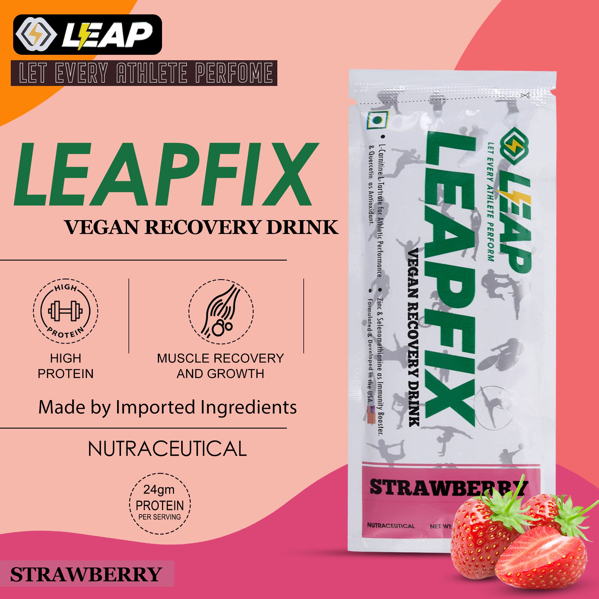Leap Vegan Recovery Drink Strawberry Pack of 5-10-15