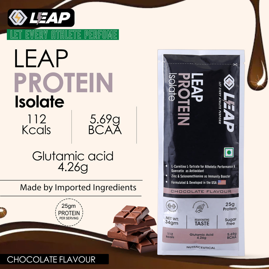 Leap Whey Protein Isolate(Chocolate Flavor)-Pack-5-10-15-20-34gm/Sachets