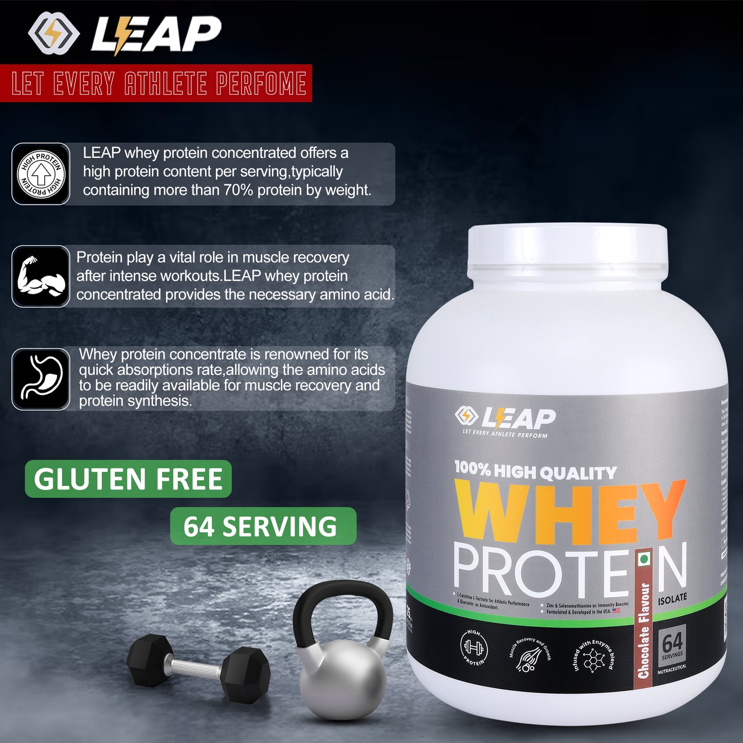 Leap Whey Protein Isolate (Chocolate Flavor)-2KG