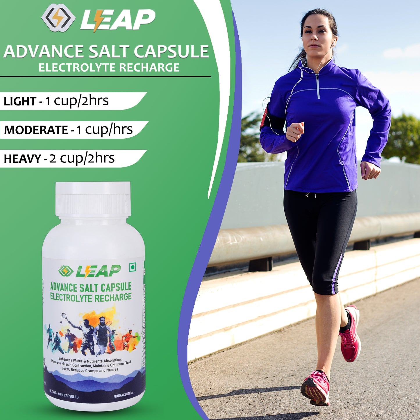 LEAP Advance Salt Capsule Electrolyte Recharge : 60 Vegan Non-Caffeinated Capsules