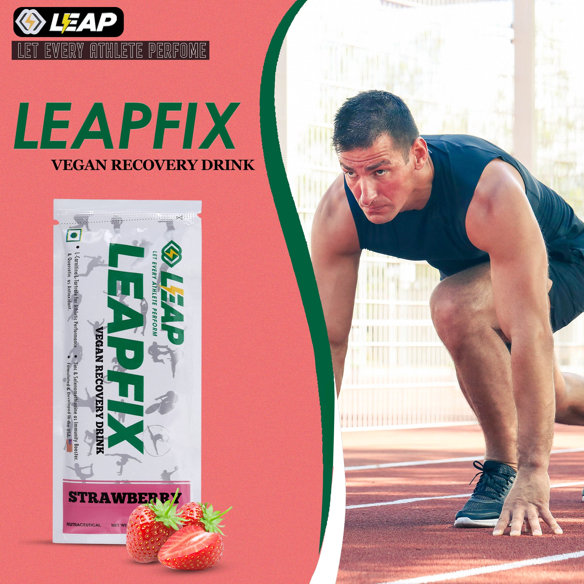 Leap Vegan Recovery Drink Strawberry Pack of 5-10-15