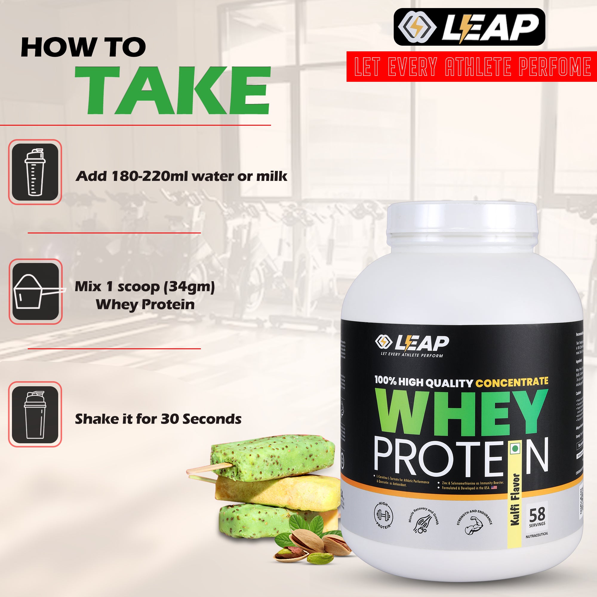 Leap Whey Protein Concentrate- Kulfi Flavor-2KG - 10% Flat Off On MRP