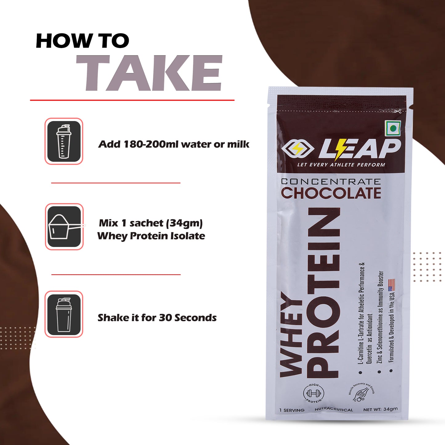 Leap Whey Protein Concentrate (Chocolate Flavor)-34gm Sachets