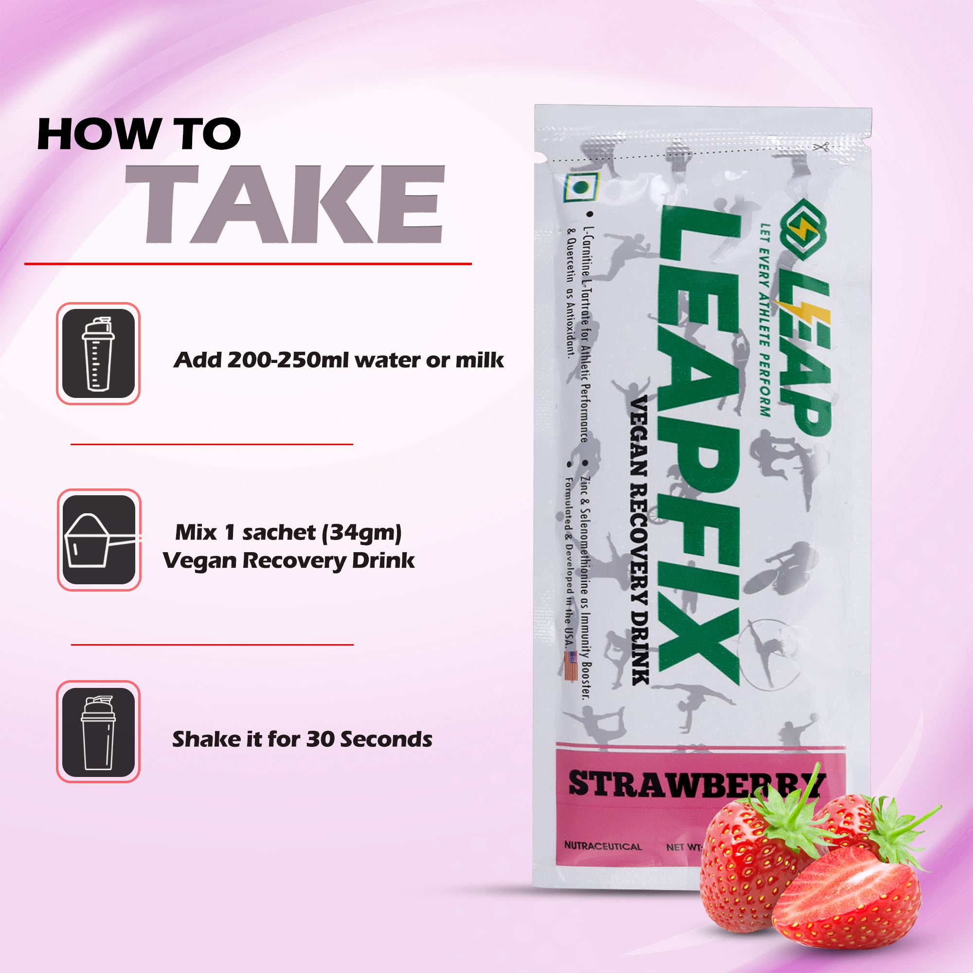 Leap Vegan Recovery Drink Strawberry Pack of 5-10-15