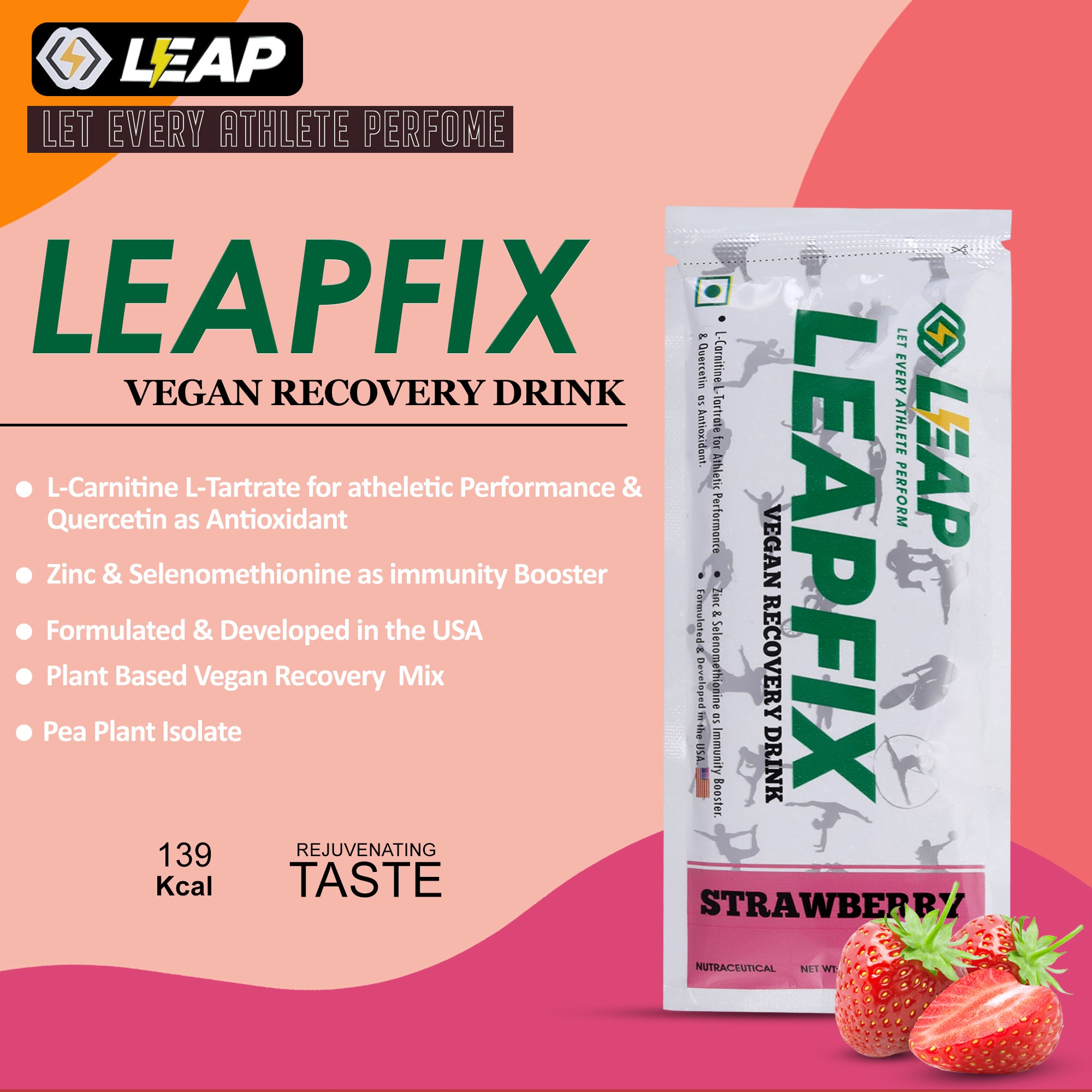 Leap Vegan Recovery Drink Strawberry Pack of 5-10-15