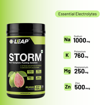 Leap Storm Hydration Powder | Essential Electrolytes with Sodium & Potassium | Hydration & Recovery Drink for Runners, Cyclists, Gym Enthusiasts & Endurance Sports