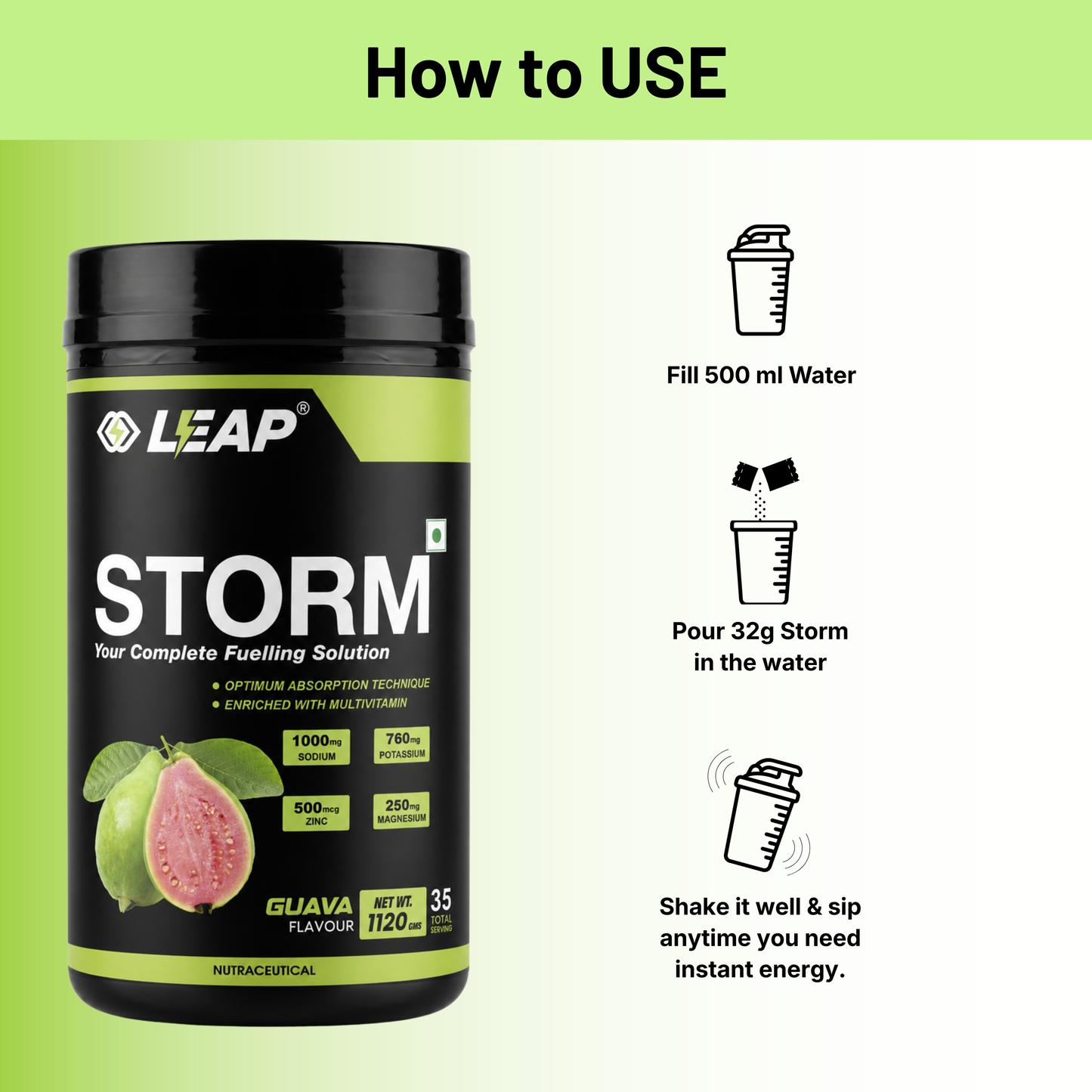 Leap Storm Hydration Powder | Essential Electrolytes with Sodium & Potassium | Hydration & Recovery Drink for Runners, Cyclists, Gym Enthusiasts & Endurance Sports
