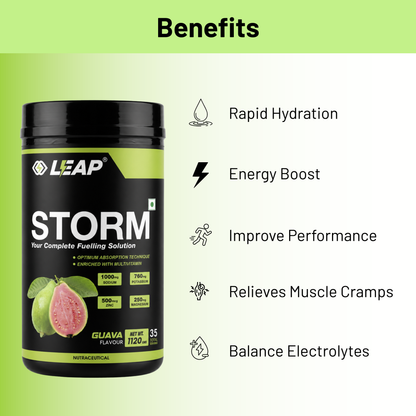 Leap Storm Hydration Powder | Essential Electrolytes with Sodium & Potassium | Hydration & Recovery Drink for Runners, Cyclists, Gym Enthusiasts & Endurance Sports