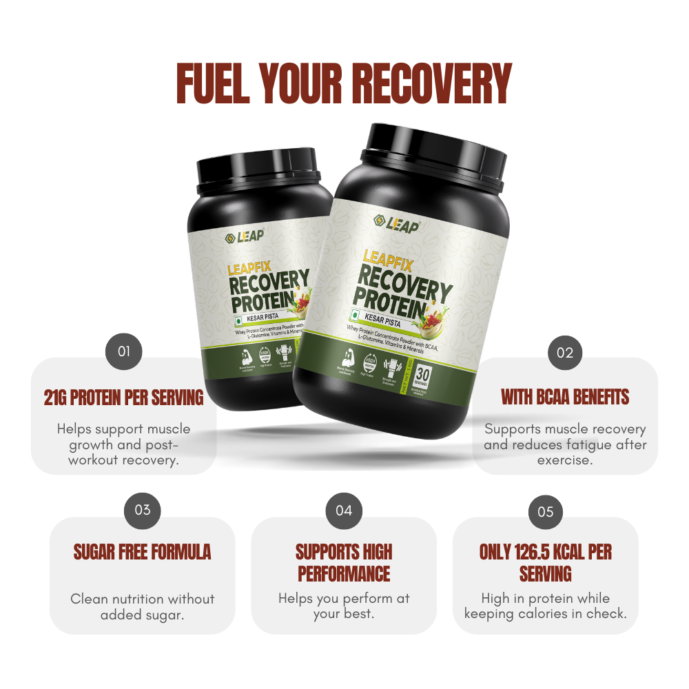 Leapfix Recovery Protein | Post-Workout Recovery Protein | Flavour Kesar Pista | 1000g