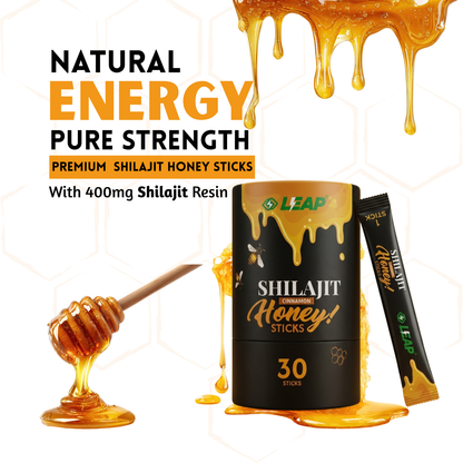 Shilajit Energy Sips | 100% Pure Himalayan Shilajit | 400mg Per Stick | Natural Energy & Stamina Support | Cinnamon Honey Flavour | 30 Sachets