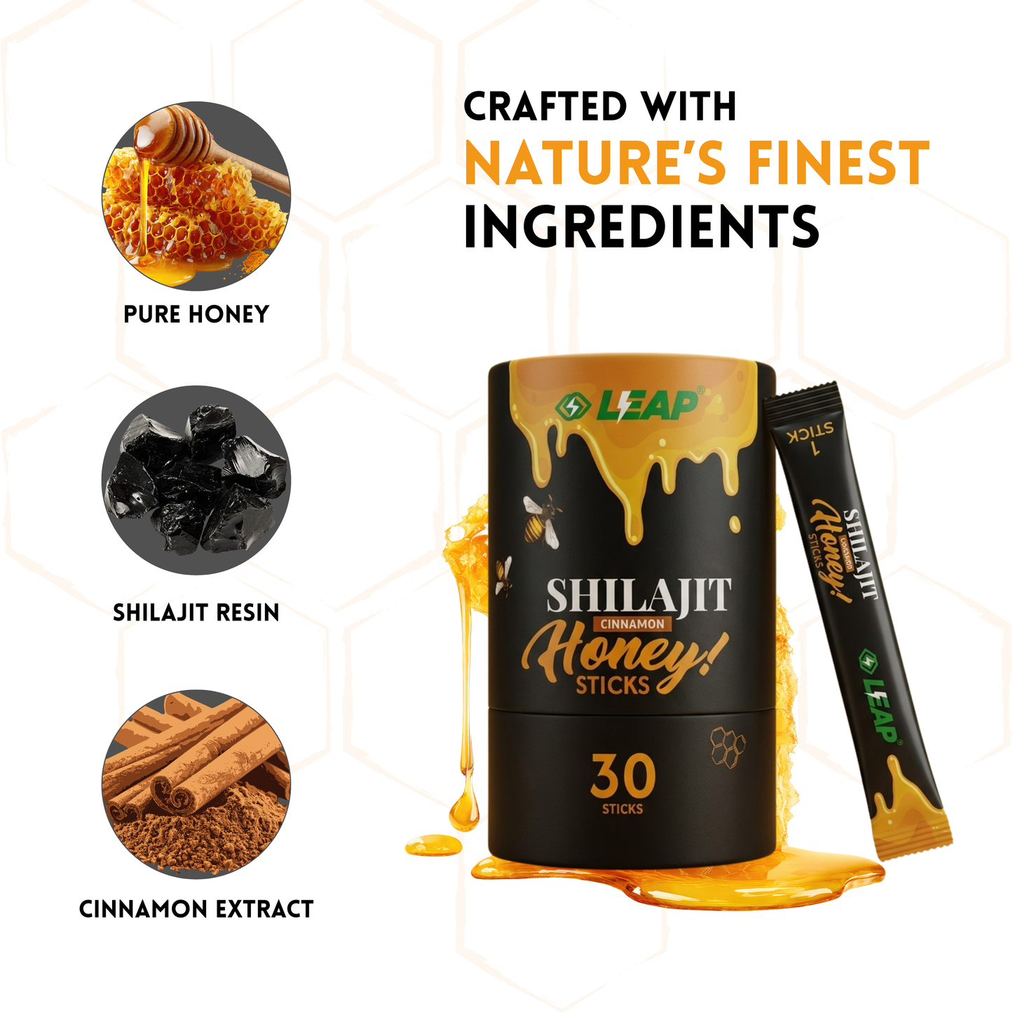 Shilajit Energy Sips | 100% Pure Himalayan Shilajit | 400mg Per Stick | Natural Energy & Stamina Support | Cinnamon Honey Flavour | 30 Sachets