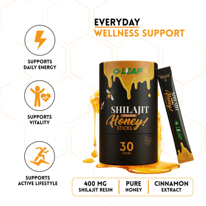 Shilajit Energy Sips | 100% Pure Himalayan Shilajit | 400mg Per Stick | Natural Energy & Stamina Support | Cinnamon Honey Flavour | 30 Sachets
