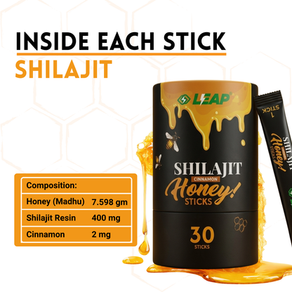 Shilajit Energy Sips | 100% Pure Himalayan Shilajit | 400mg Per Stick | Natural Energy & Stamina Support | Cinnamon Honey Flavour | 30 Sachets